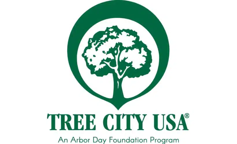 Clifton, New Jersey: Tree City USA 1 A green Tree City USA logo with a circle surrounding a drawing of a green tree and text reading An Arbor Day Program beneath.